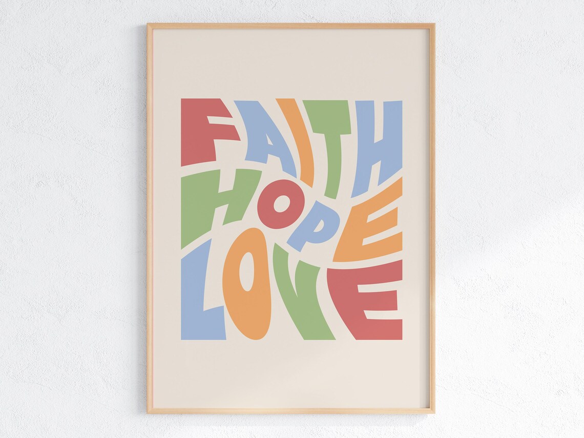 Faith Hope Love Colorful Retro Christian Typography Art Poster