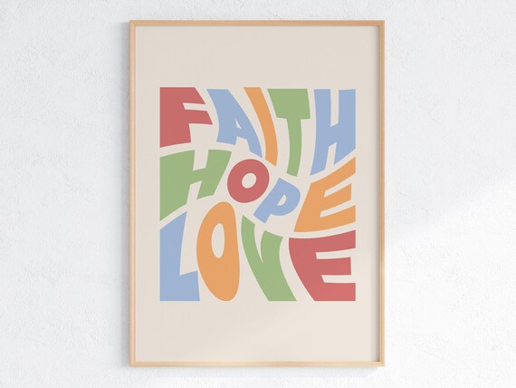 Faith Hope Love Colorful Retro Christian Typography Art Poster
