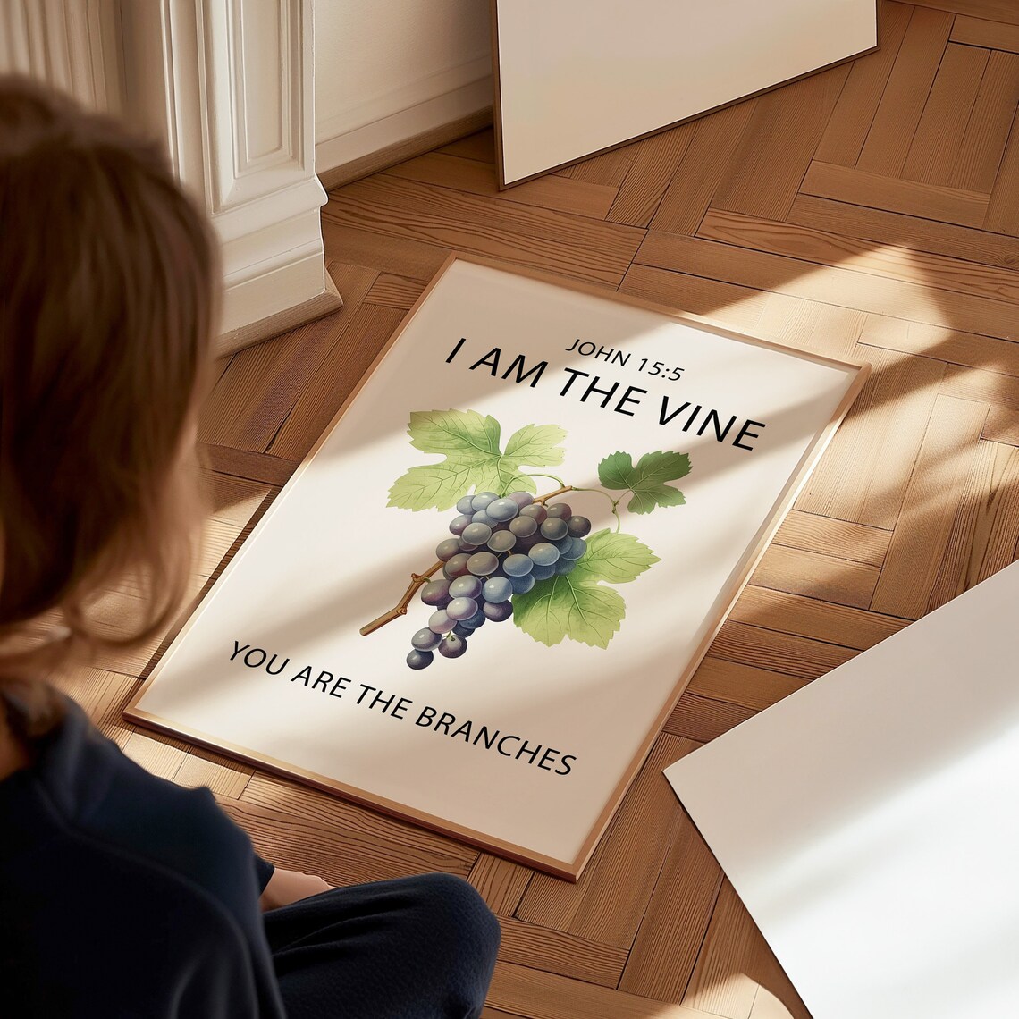 Vintage Botanical Grape Cluster I Am The Vine John 15 Verse Poster - Image 2