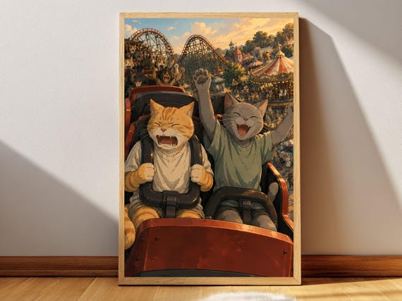 Rollercoaster Ride Cat Poster Printable Wall Art Digital Download