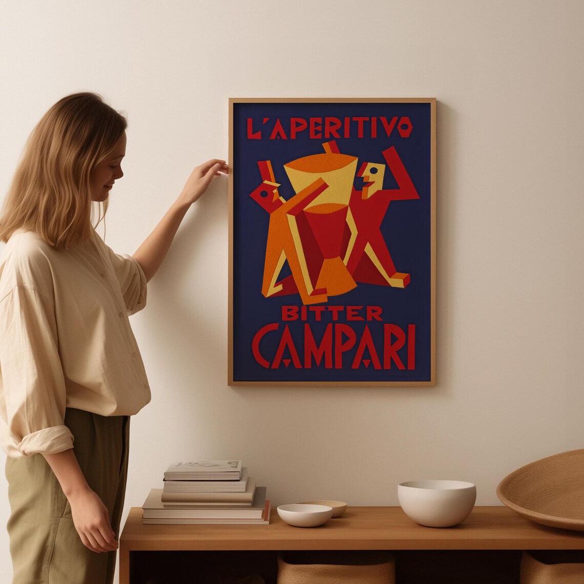 Laperitivo Bitter Campari Cubist Toast Red Figures Vintage Poster - Image 3