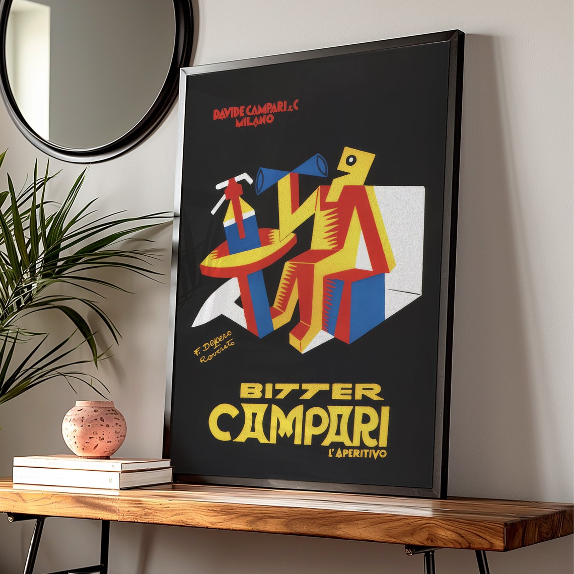 Bitter Campari Black Background Yellow Cubist Figure Vintage Poster - Image 3