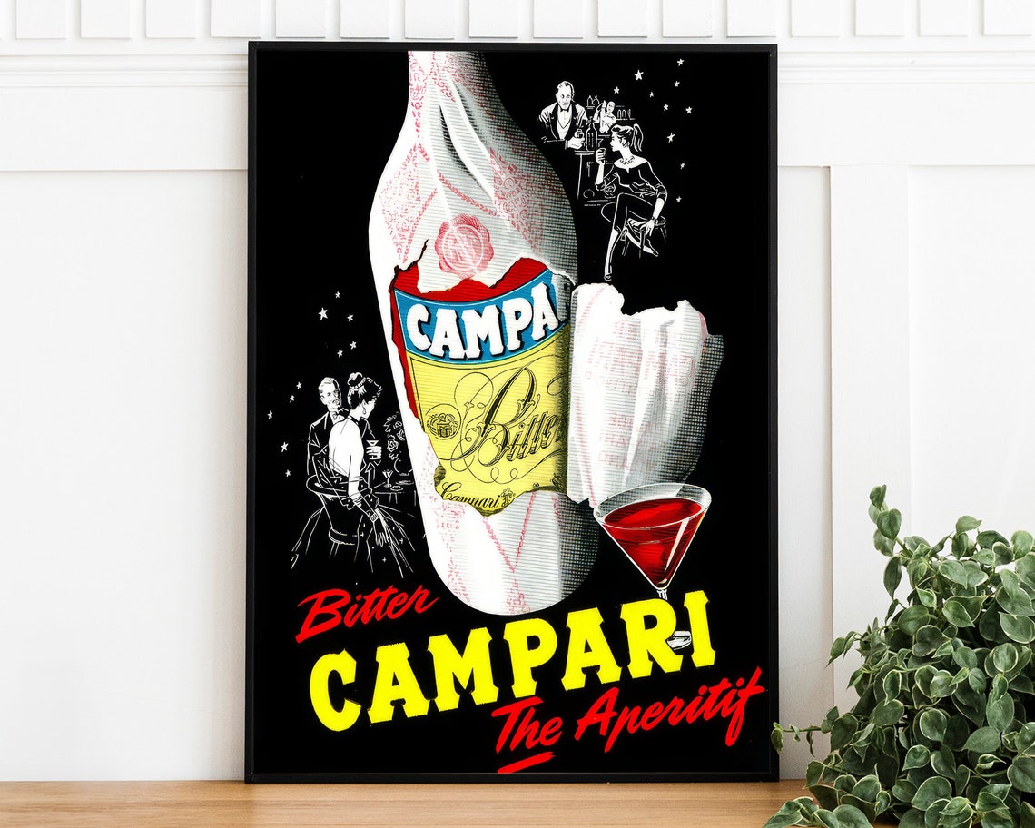 Bitter Campari The Aperitif Foil Wrapped Bottle Vintage Bar Poster