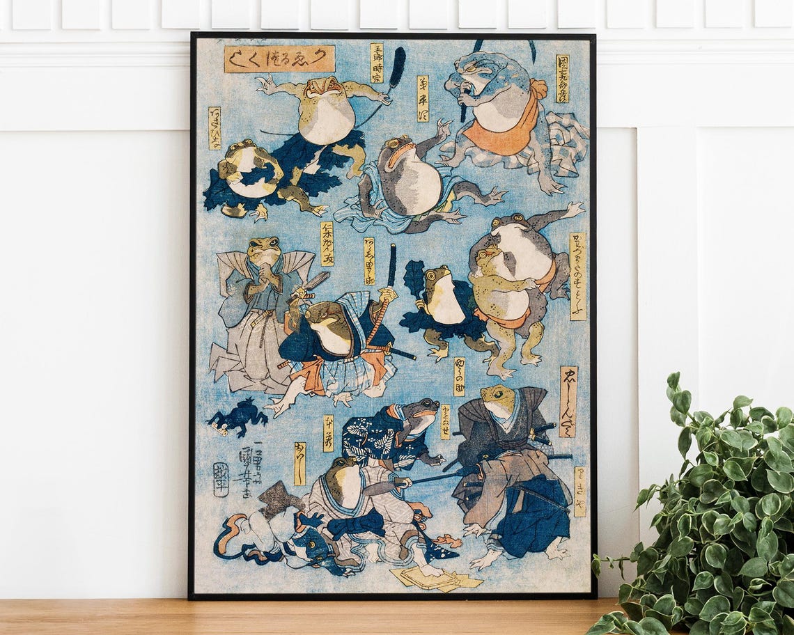Utagawa Kuniyoshi Comical Samurai Frog Warriors Ukiyo E Print