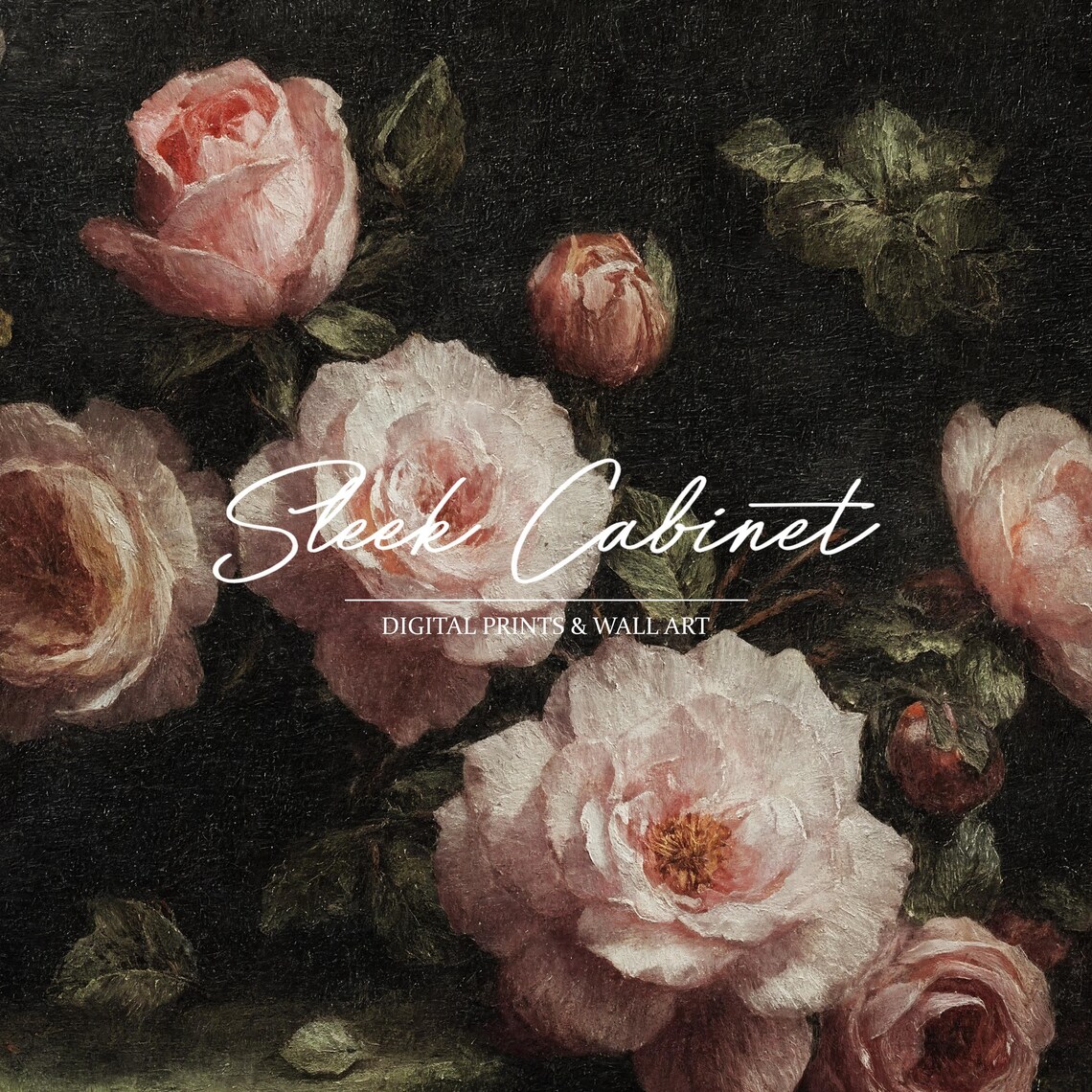 Moody Vintage Blush Roses Still Life Dark Floral Oil Painting Poster - Image 4
