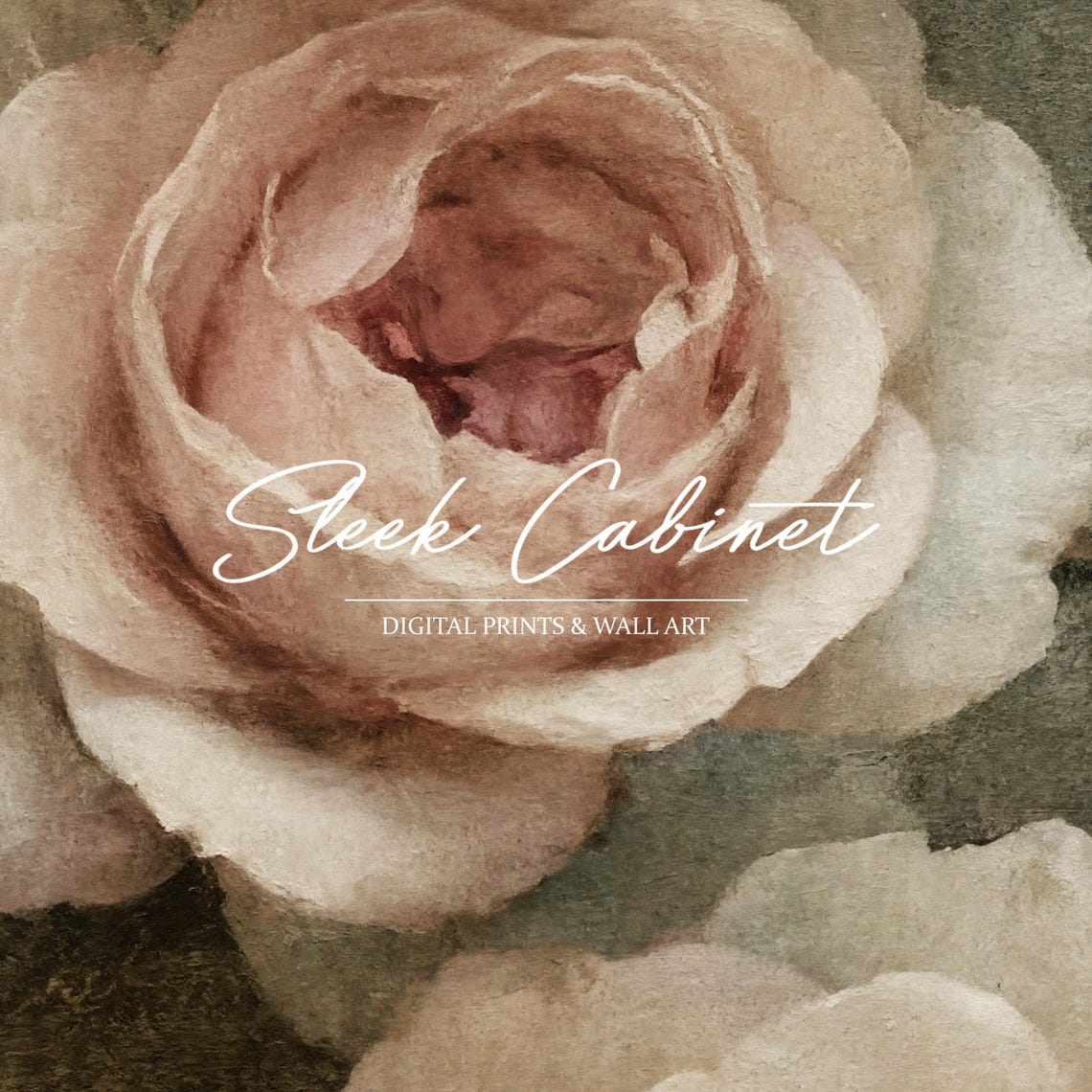Three Blush Roses in a Row Soft Vintage Floral Painting Poster - Image 3