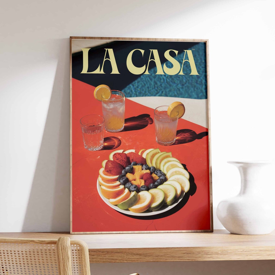 La Casa Retro Red Table Citrus Drinks Berry Fruit Plate Poster