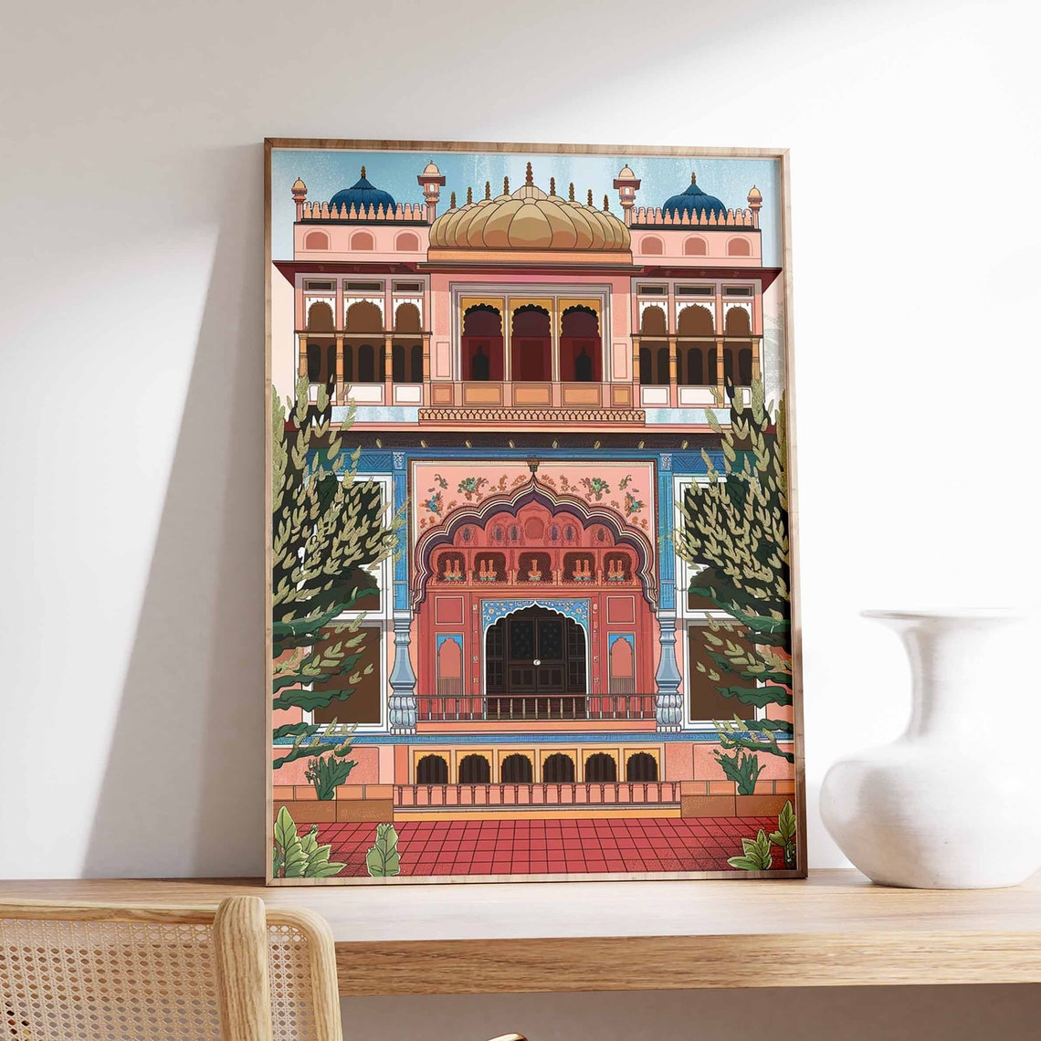 Pink Indian Palace Facade Arched Domes Traditional Art Poster