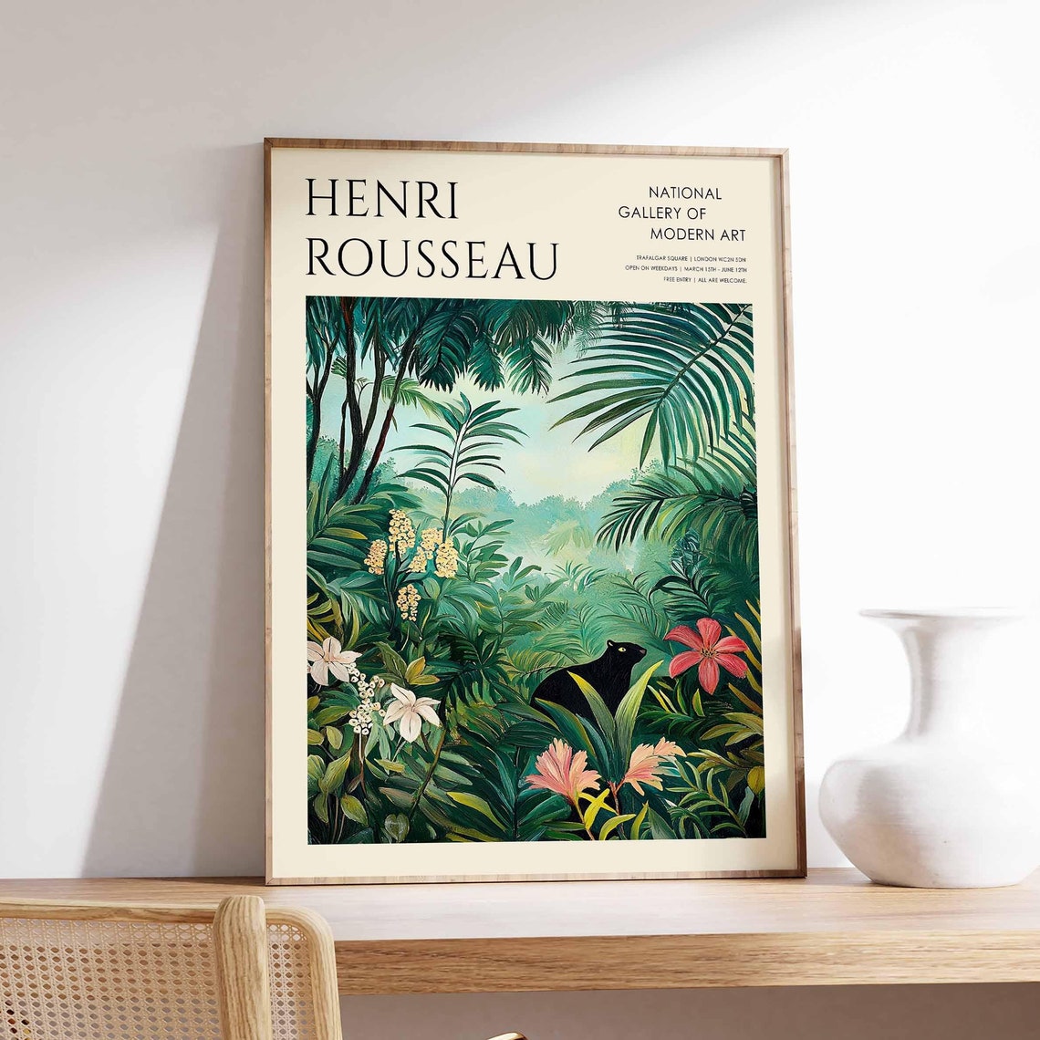 Henri Rousseau Black Panther Jungle Flower Night Blooms Poster
