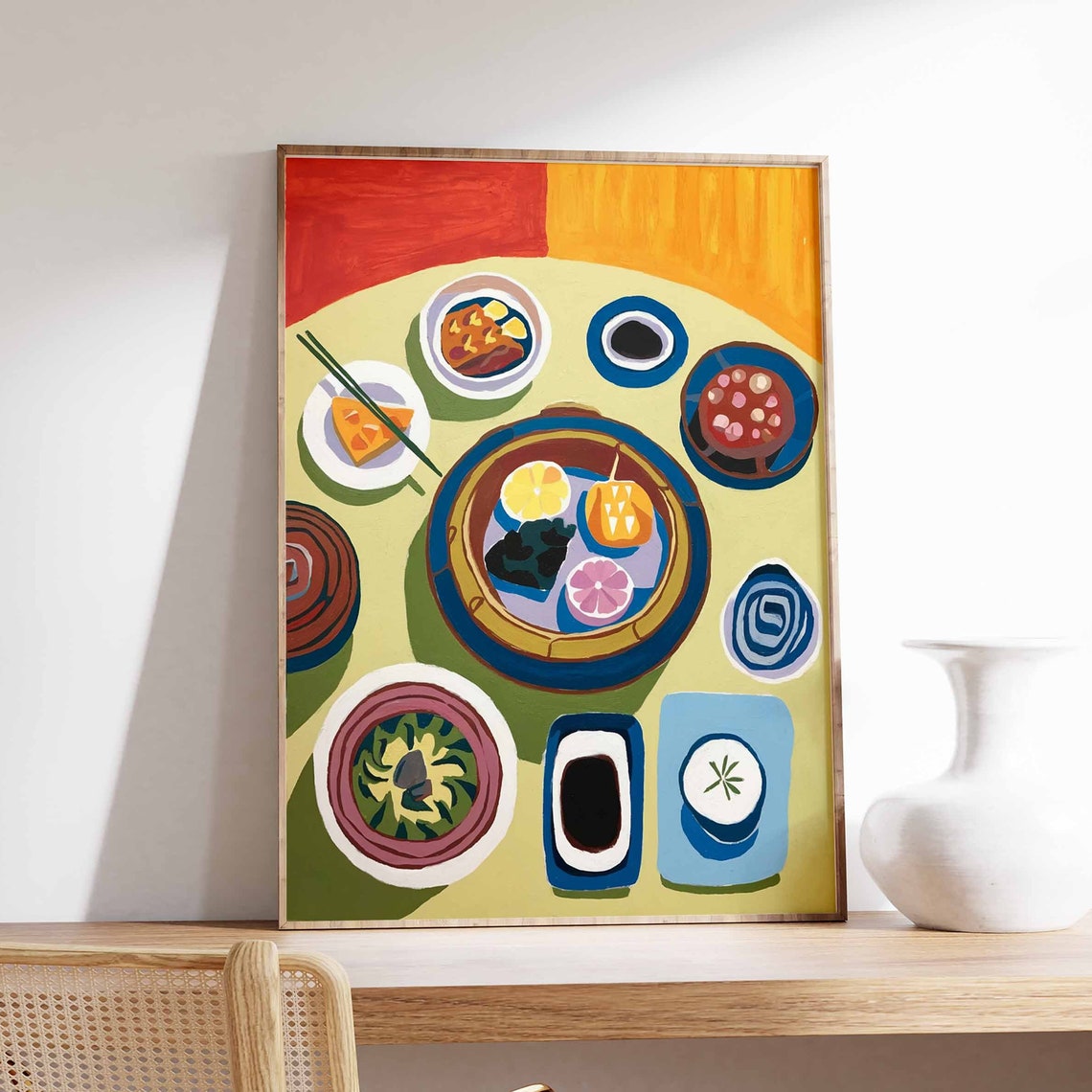 Japanese Breakfast Table Flat Lay Steamer Tamagoyaki Art Poster