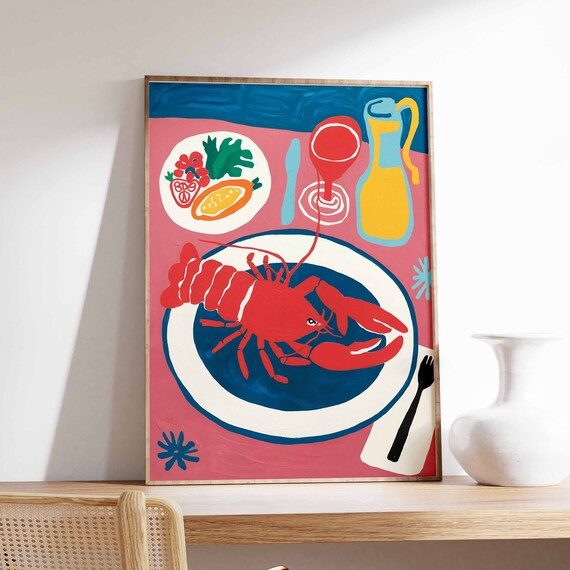 Lobster Food Poster Dinner Table Food Print Seafood Poster Kitchen Poster Kitchen Decor Food Illustration Poster Food Poster Food Art
