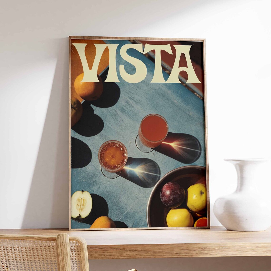 Vista Retro Cream Lettering Teal Tabletop Citrus Drink Poster
