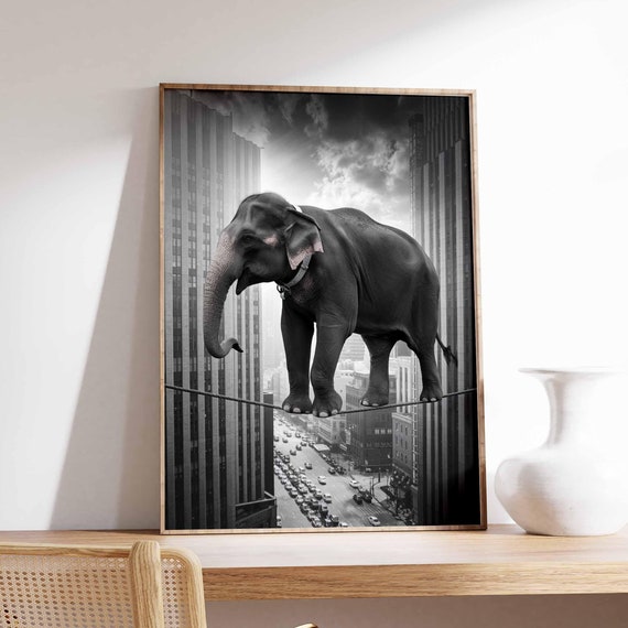 Funny Elephant Poster Animal Poster Surreal Poster Photographic Art Funny Print Surrealist Art Animal Print Retro Decor Animal Gift