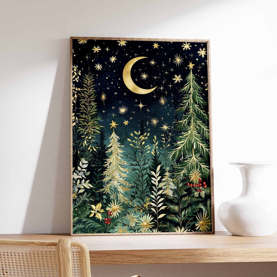 Christmas Reindeer and Snow Art Print, Winter Decor