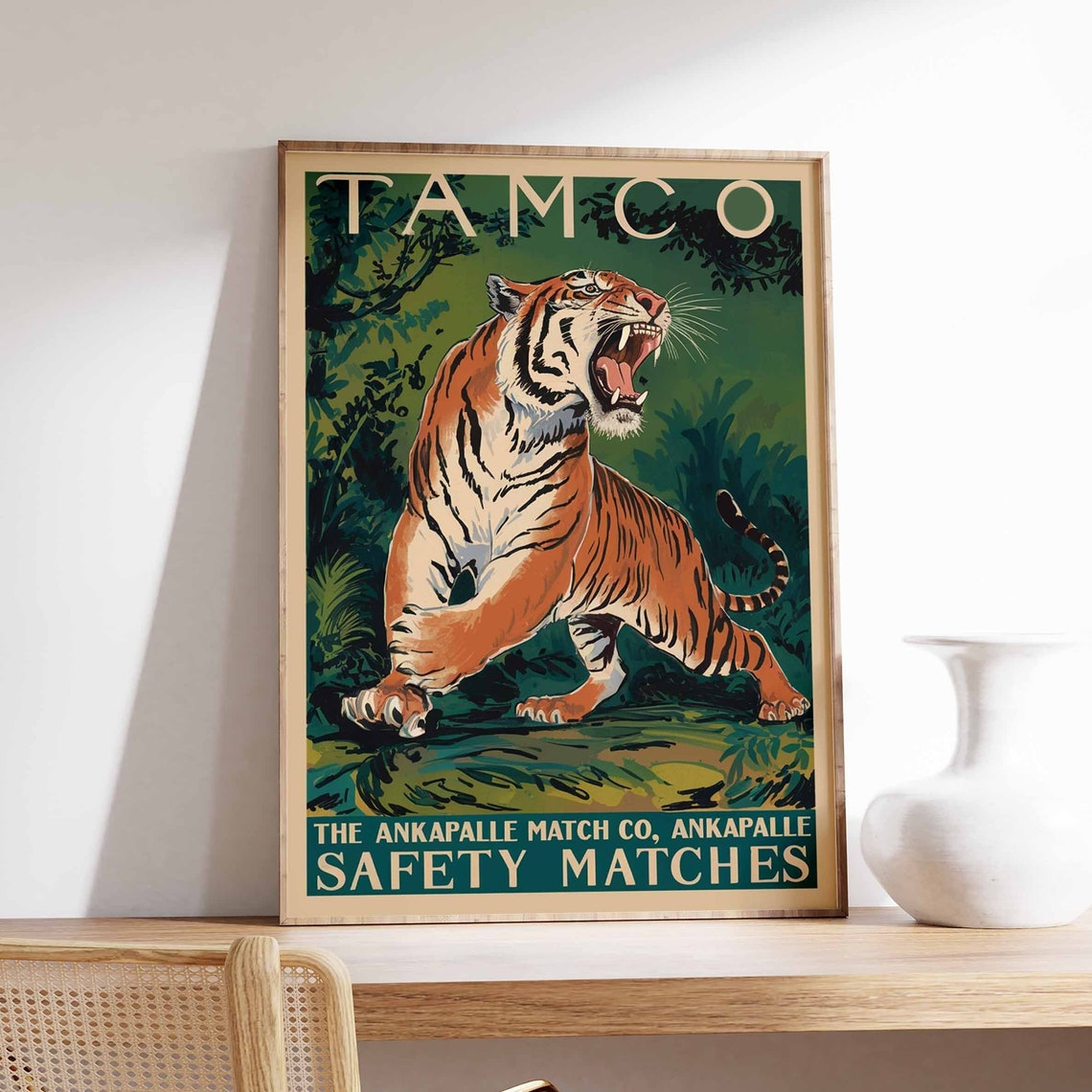 Vintage Tiger Print Indian Tiger Poster Tamco Matchbox Art Animal Print Animal Poster Animal Art Tropical Decor Jungle Art Tiger Art