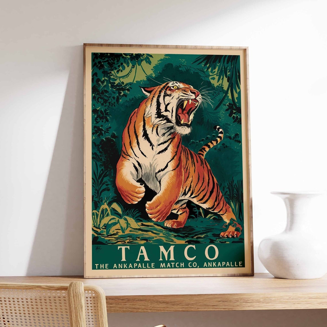 Vintage Tiger Print Indian Tiger Poster Tamco Matchbox Art Animal Print Animal Poster Animal Art Tropical Decor Jungle Art Tiger Art