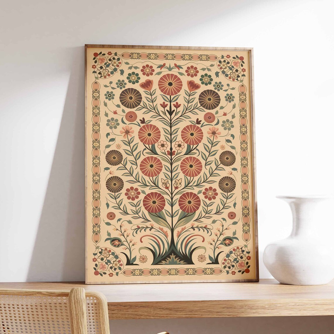 Terracotta Sunburst Indian Tree of Life Medallion Poster Botanical Art