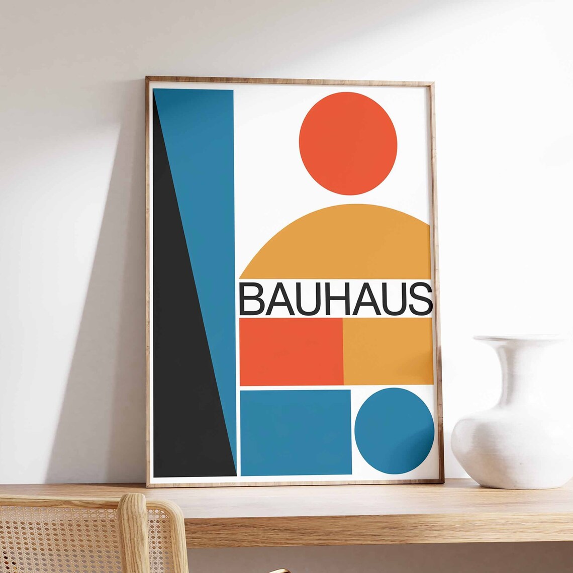 Bauhaus Colorful Geometric Blocks Mid Century Modernist Poster