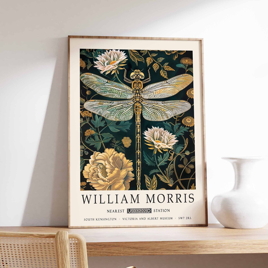 William Morris Golden Dragonfly Among Blossoms Exhibition Poster