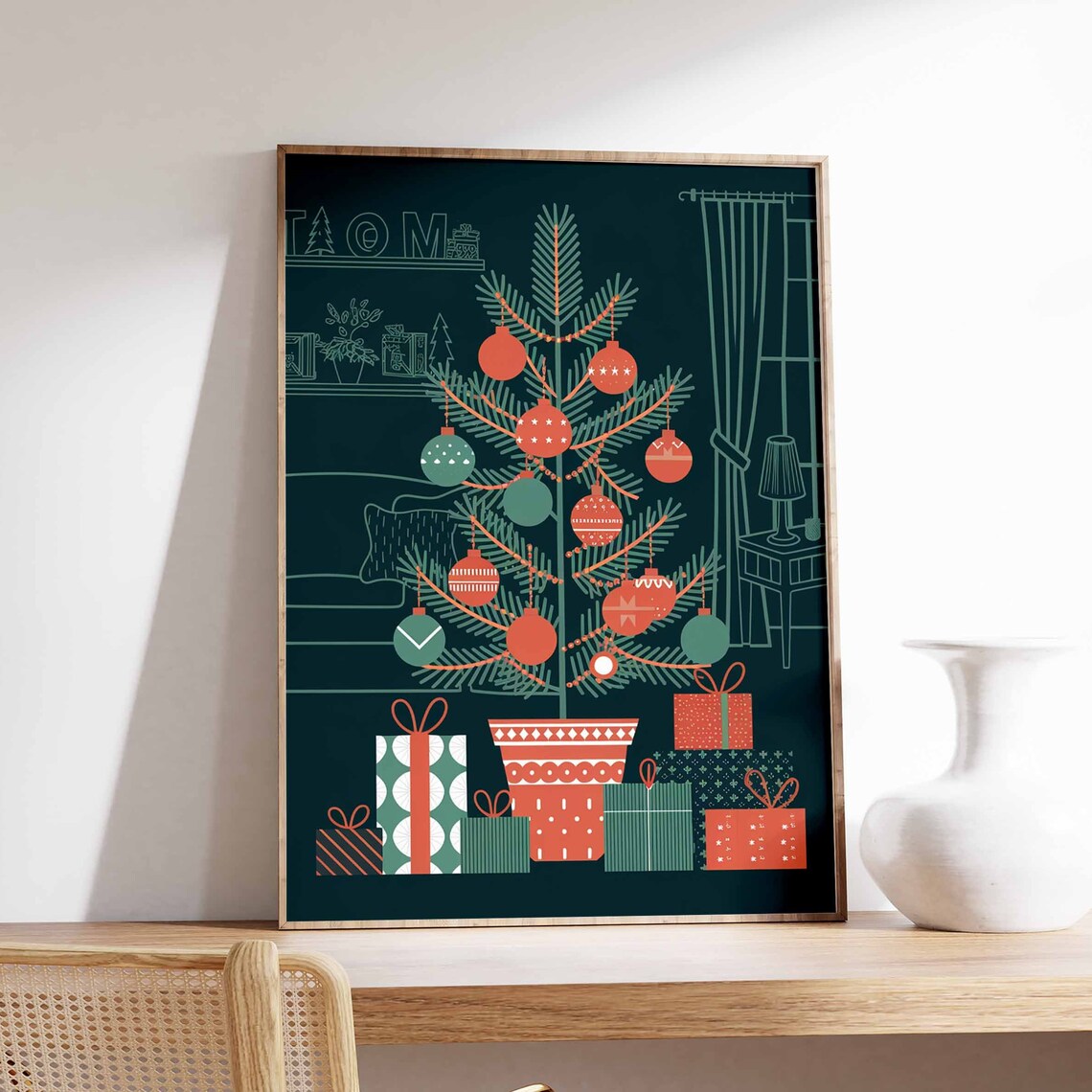 Dark Green Chalkboard Christmas Tree Ornaments Gift Art Poster