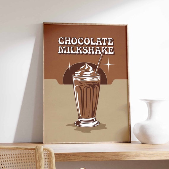Retro Chocolate Milkshake Poster Milkshake Print Kitchen Decor Cafe Poster Retro Drinks Art Vintage Food Print Coffee Shop Decor