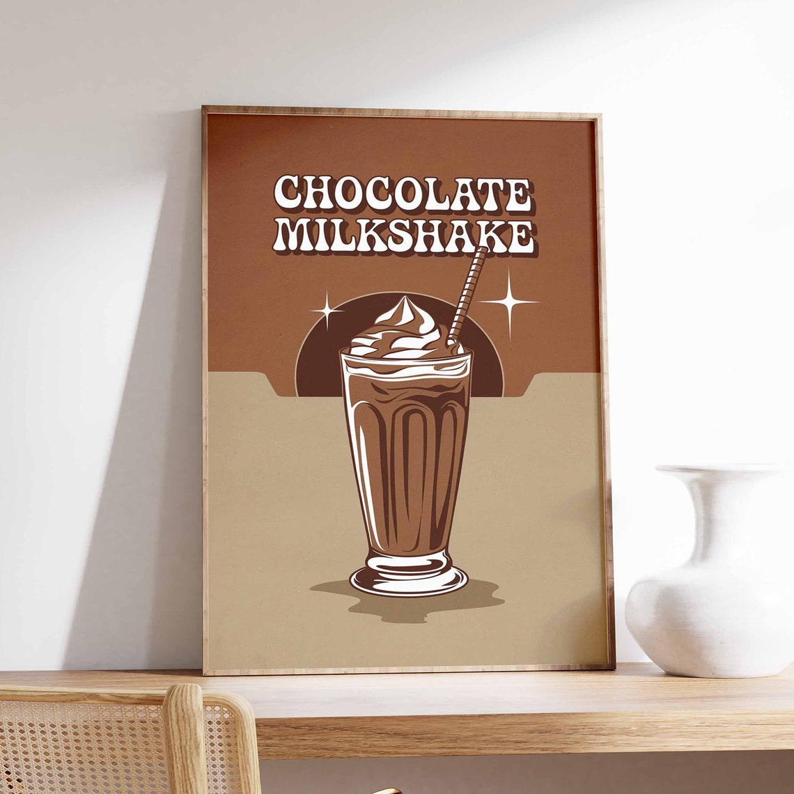 Chocolate Milkshake Retro Glass Whipped Cream Diner Kitchen Poster