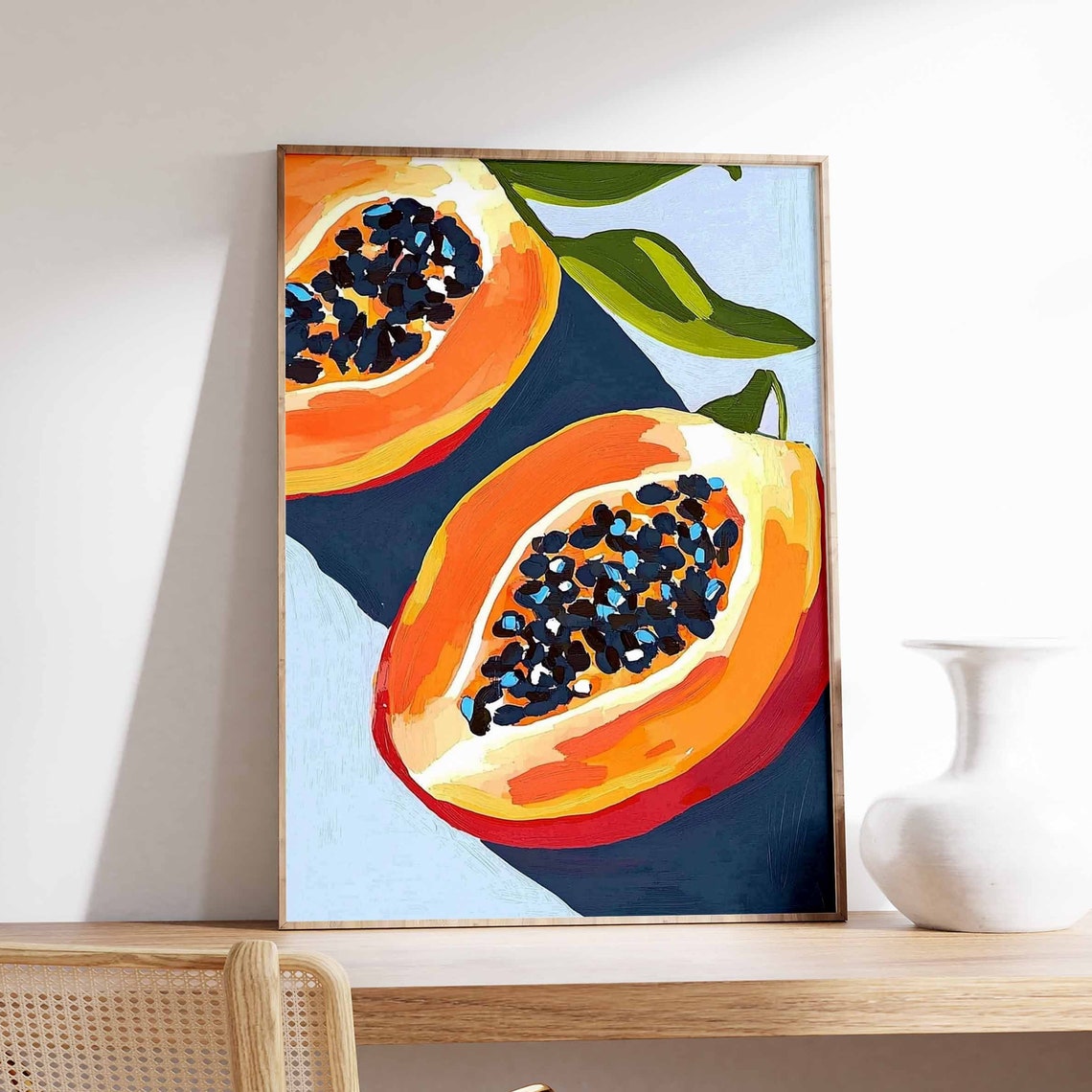 Vibrant Tropical Vibrant Papaya Halves Painterly Pop Art Fruit Poster