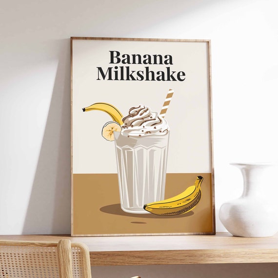 Banan Milkshake Poster Milkshake Print Kitchen Decor Cafe Poster Retro Drinks Art Vintage Food Print Coffee Shop Decor