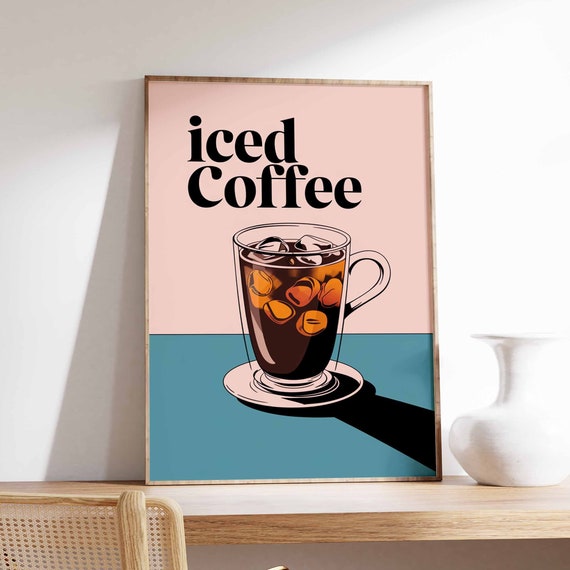 Iced Coffee Poster Coffee Print Kitchen Decor Cafe Poster Retro Drinks Art Vintage Food Print Coffee Shop Decor