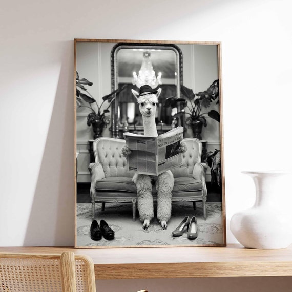 Funny Alpaca Poster Alpaca Print Surreal Poster Photographic Art Funny Print Surrealist Art Animal Print Retro Decor Animal Gift