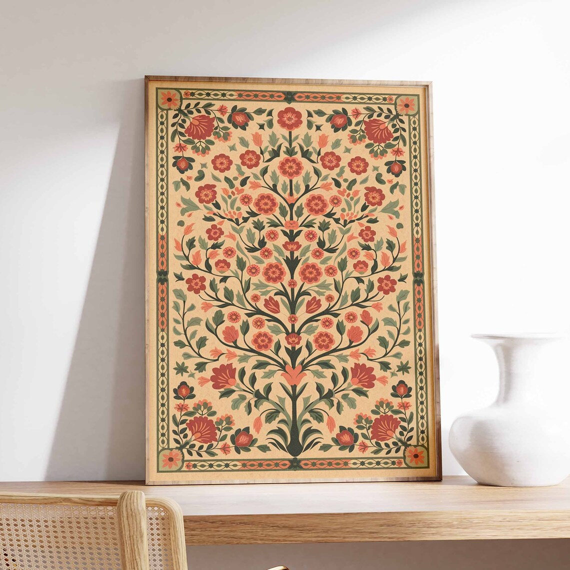Indian Floral Tree Of Life Traditional Textile Art Poster Vintage