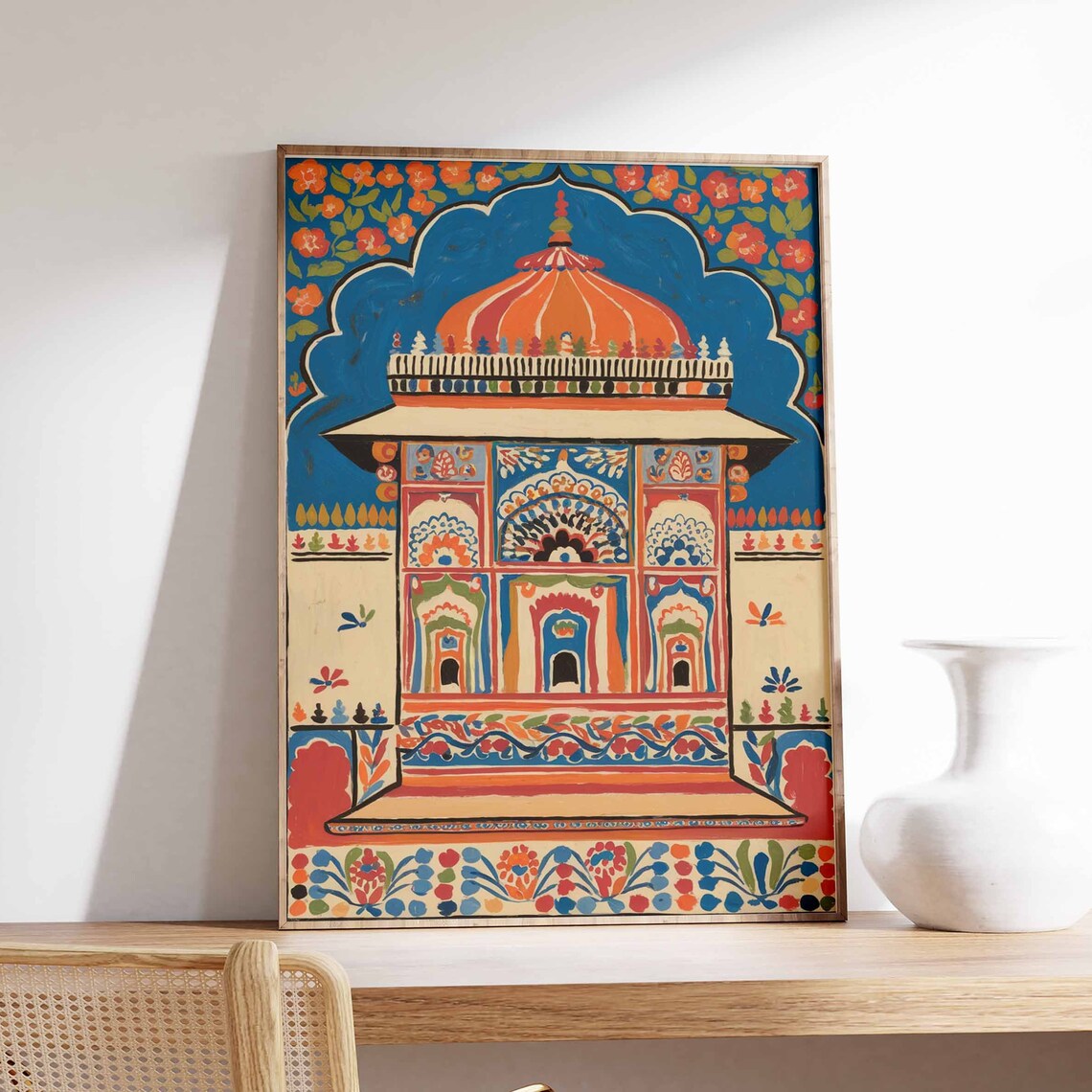 Indian Temple Pavilion Traditional Colorful Decorative Folk Art Print