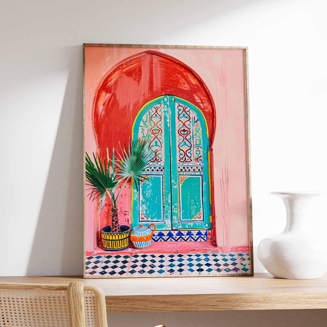 Moroccan Arched Doorway with Turquoise Doors Coral Arch Poster