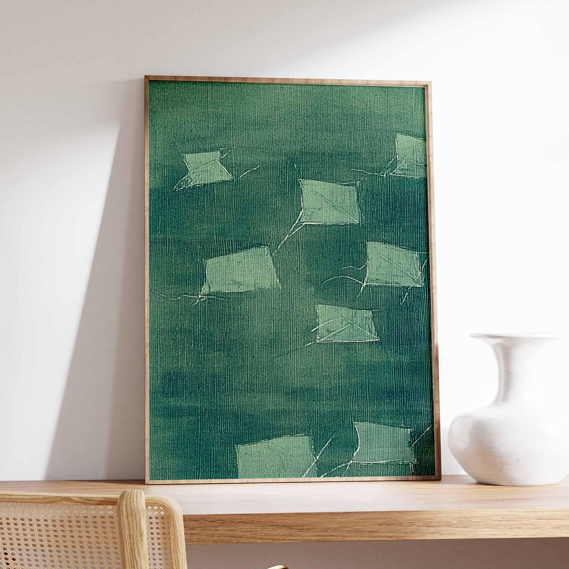 Green Paper Kites Sky Japanese Abstract Texture Minimal Art Poster