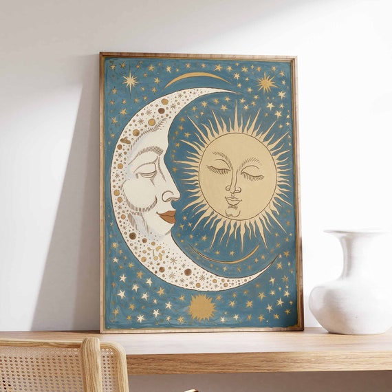 Sun And Moon Celestial Spiritual Decor Vintage Poster