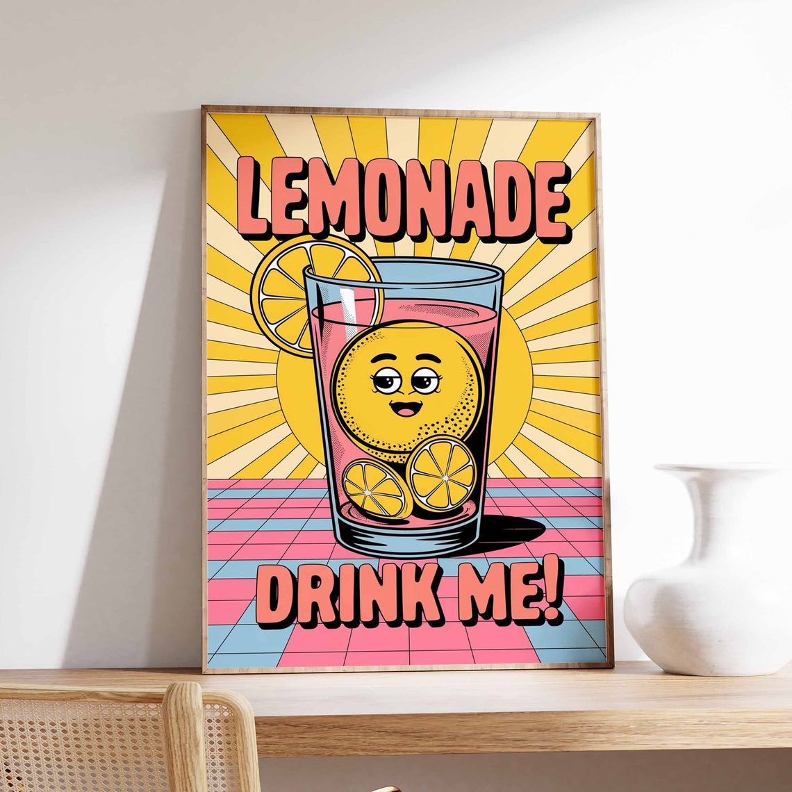 Sunny Lemonade Drink Me Cartoon Lemon Retro Pop Art Kitchen Poster