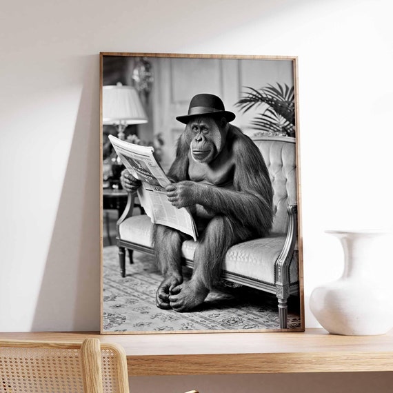 Funny Orangutan Poster Monkey Print Surreal Poster Photographic Art Funny Print Surrealist Art Animal Print Retro Decor Animal Gift