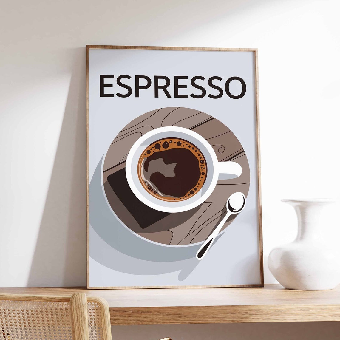Espresso Top Down Coffee Cup Minimal Modern Cream Kitchen Poster