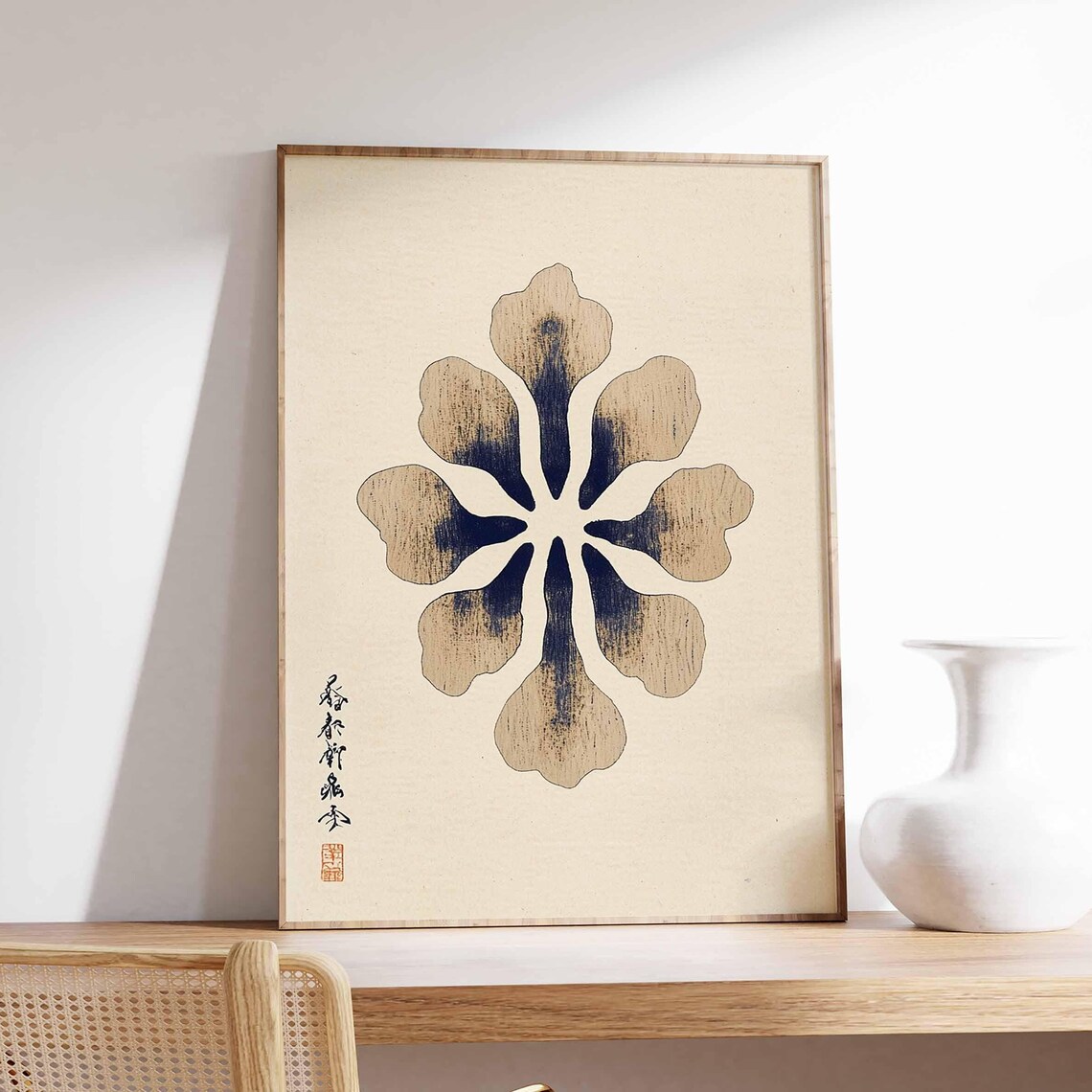 Minimalist Japanese Ink Flower Botanical Calligraphy Art Poster