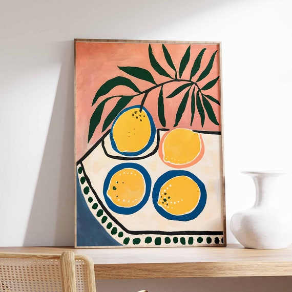 Lemons Poster Lemon Print Dinner Table Food Print Retro Food Art Kitchen Poster Kitchen Decor Food Poster Food Gift