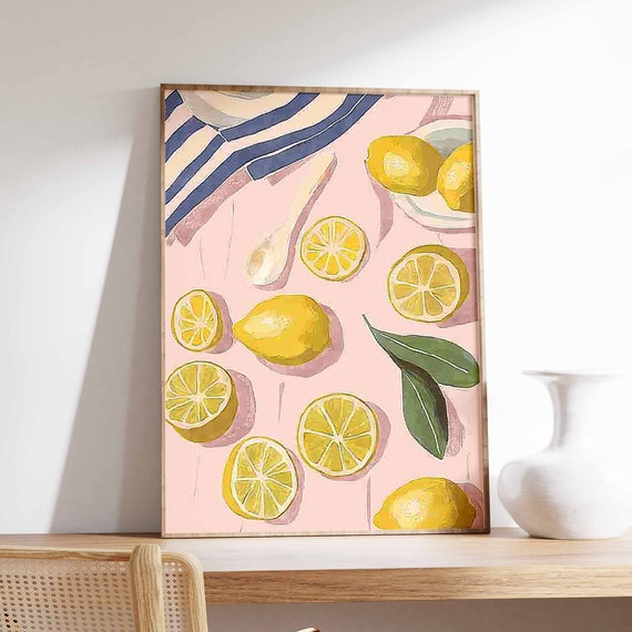 Lemons Poster Tropical Decor Lemon Print Kitchen Wall Art Boho Art Retro Food Art Kitchen Poster Kitchen Decor Food Poster Food Art