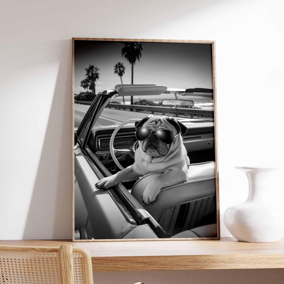 Funny Dog Poster Pug Print Surreal Poster Photographic Art Funny Print Surrealist Art Animal Print Retro Decor Animal Gift