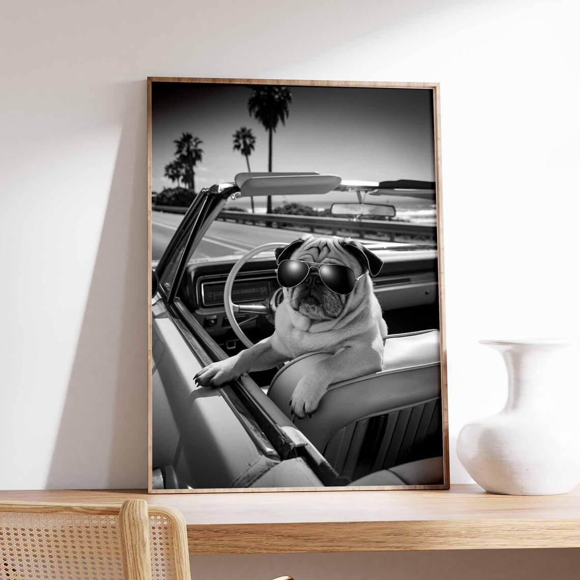 Pug In Aviator Sunglasses Driving Classic Convertible Poster