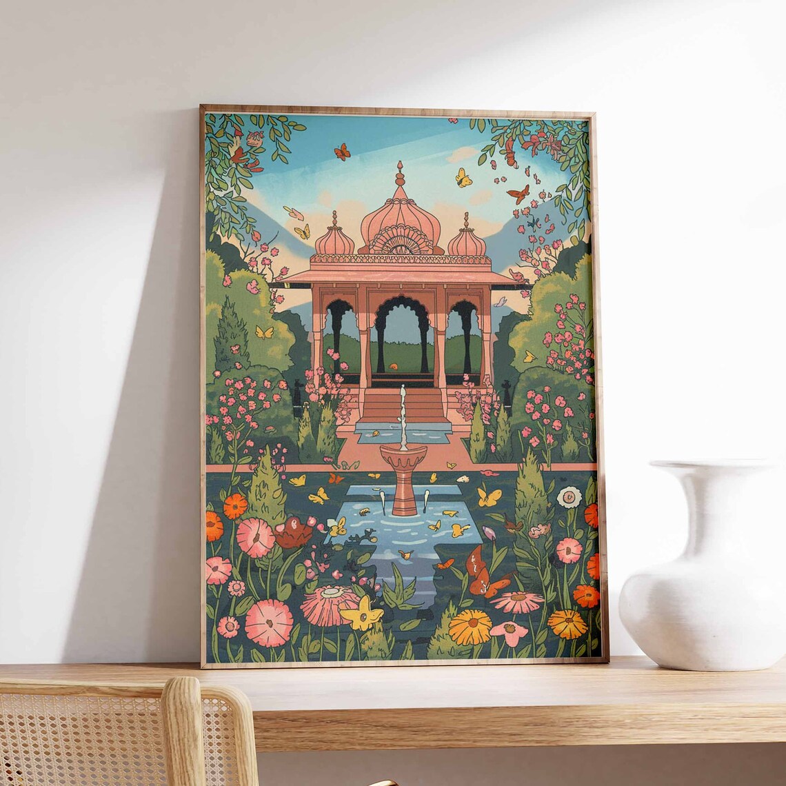 Indian Domed Pavilion Butterfly Flower Garden Artwork Poster