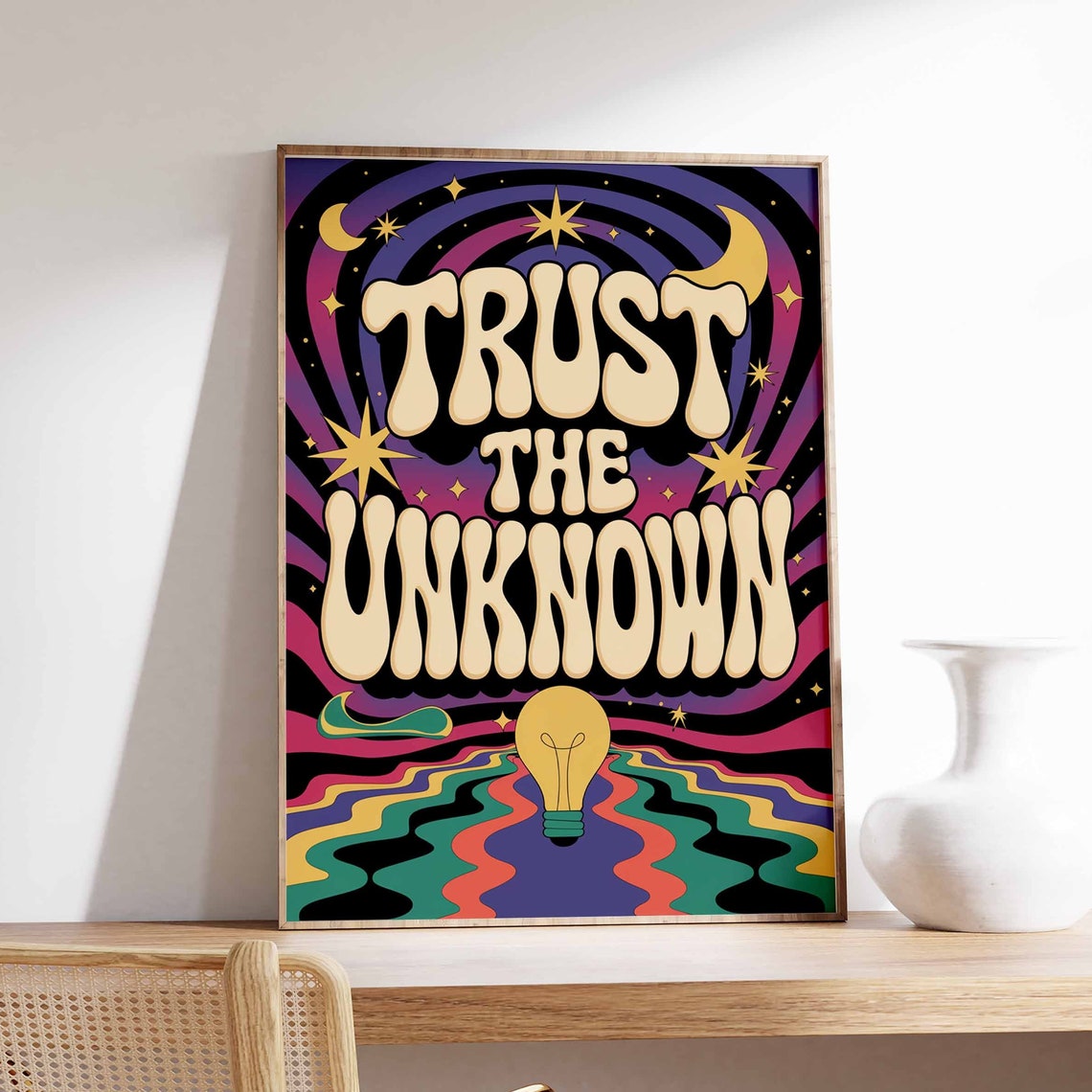 Trust The Unknown Retro 70s Psychedelic Affirmation Quote Wall Poster