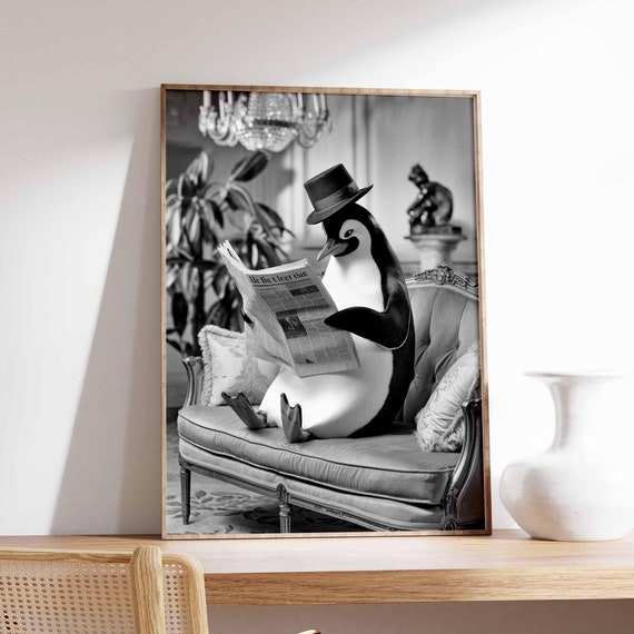 Funny Penguin Poster Penguin Print Surreal Poster Photographic Art Funny Print Surrealist Art Animal Print Retro Decor Animal Gift