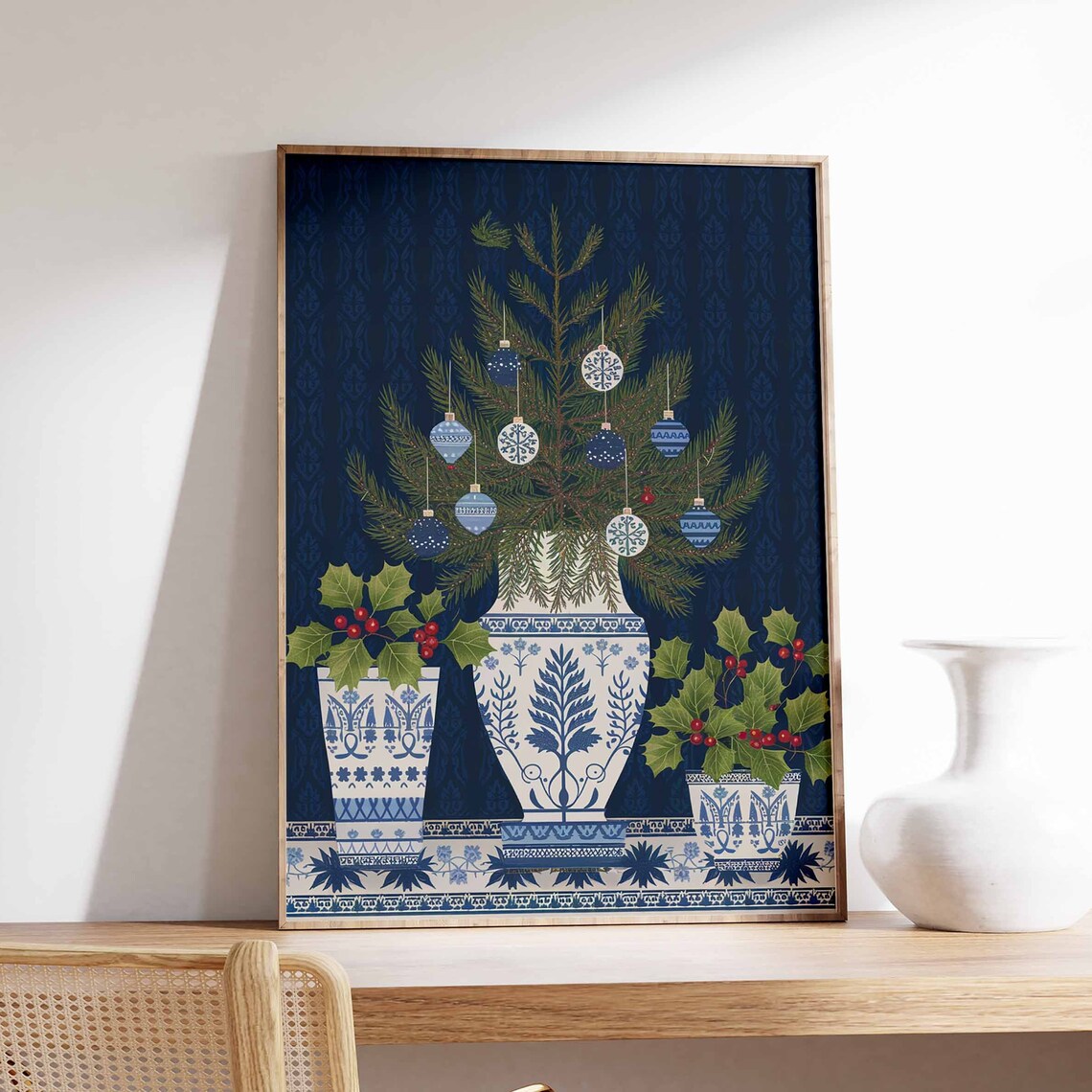 Blue And White Chinoiserie Christmas Tree Ornaments Art Poster