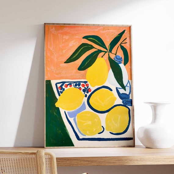 Dinner Table Food Print Lemon Poster Retro Food Art Kitchen Poster Kitchen Decor Food Illustration Poster Food Poster Food Gift
