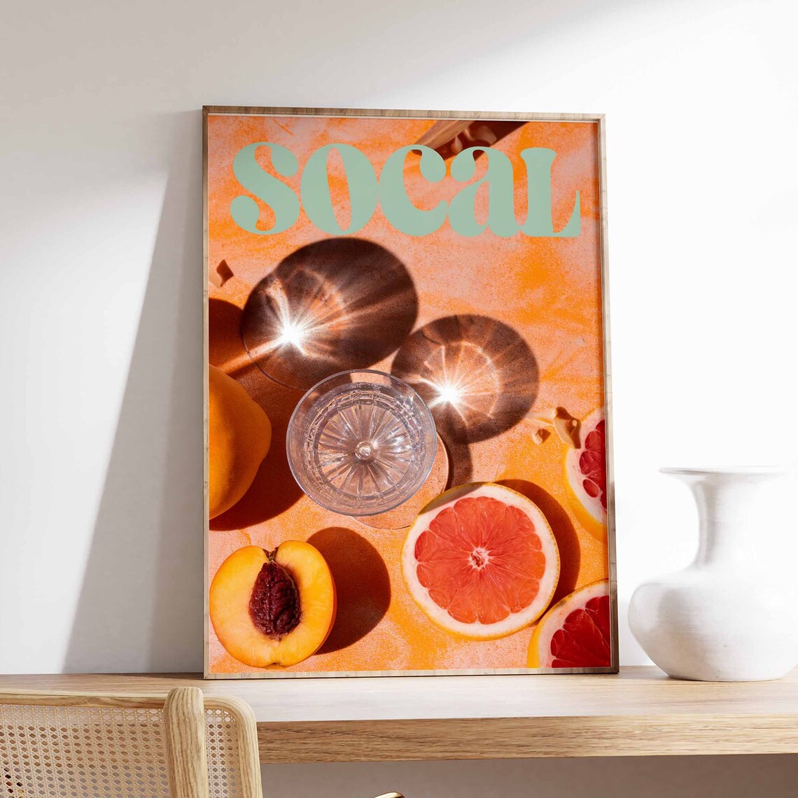 SoCal Mint Retro Text Orange Citrus Sunburst Shadow Art Poster