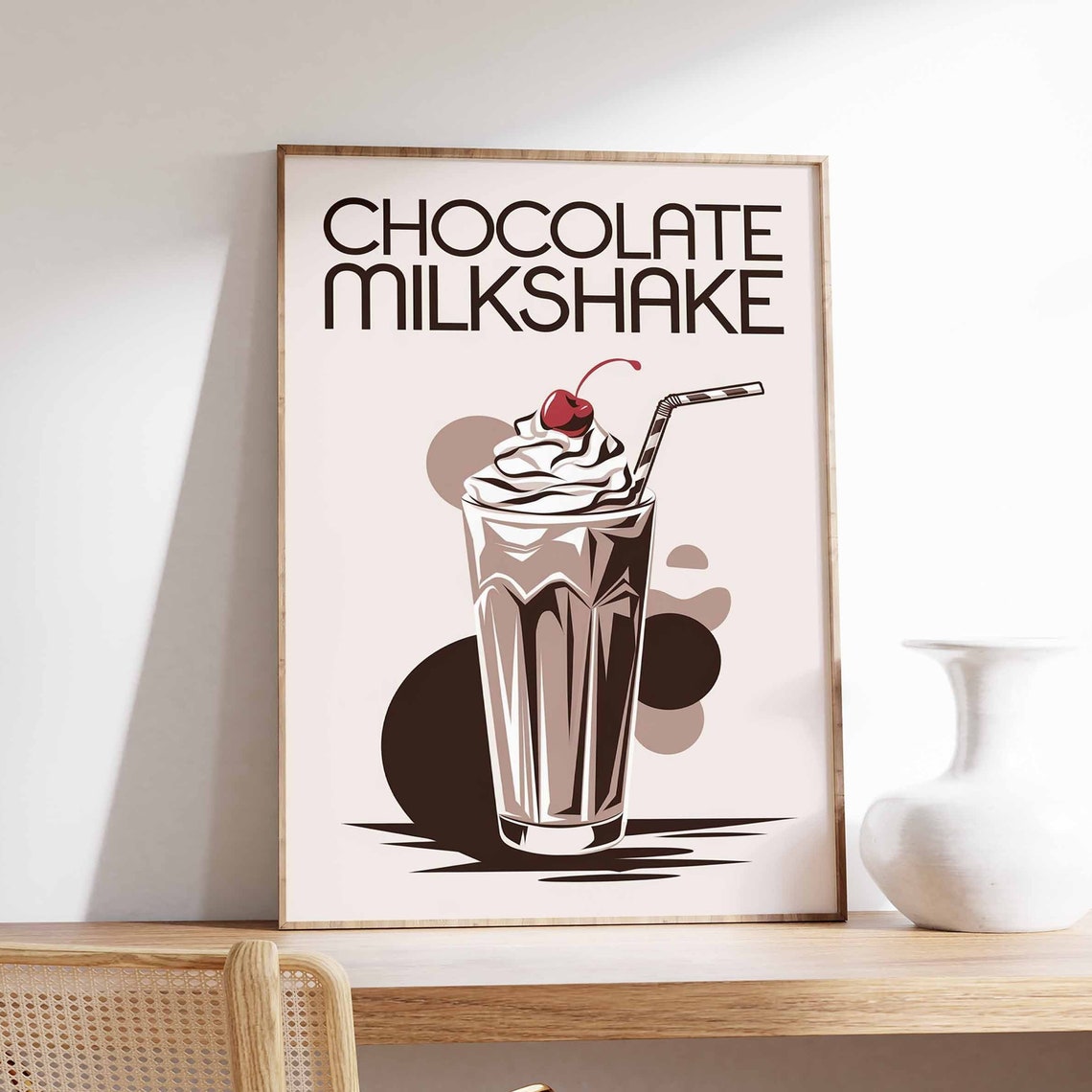 Chocolate Milkshake Cherry Whipped Cream Retro Kitchen Poster